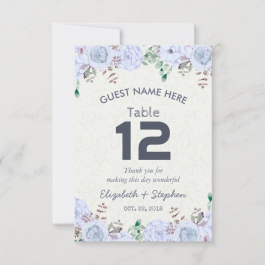 Floral Wedding Seding Place Table Number / Escort Kaart (Voorkant)