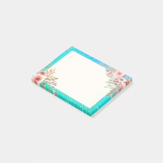 Floral Wedding Shower Blauwgroen Gold Confetti Pol Post-it® Notes (Schuin)