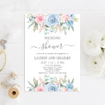 Floral Wedding Shower-uitnodiging Kaart<br><div class="desc">Blue and blush floral Wedding Shower Invitation</div>