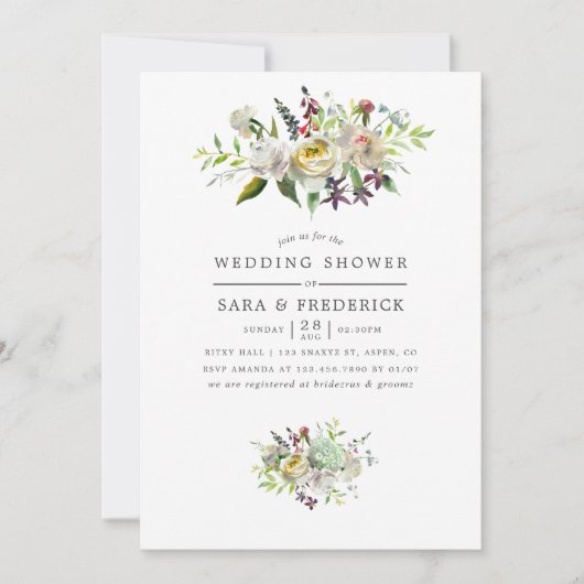 Floral Wedding Shower voor groene en witte Waterve Kaart (Voorkant)