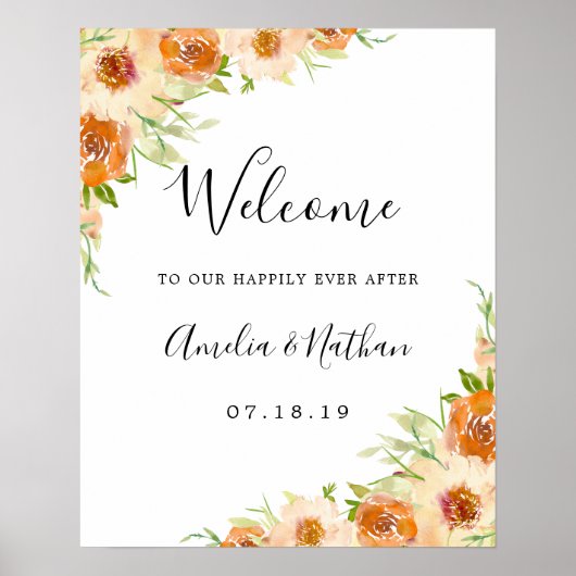Floral Wedding Sign. Waterverf Poster (Voorkant)
