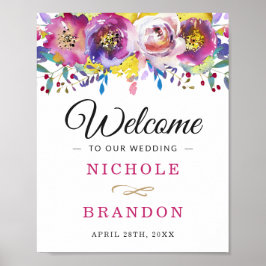 Floral Wedding Sign. Waterverf van het voorjaar va Poster