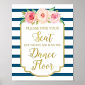 Floral Wedding Sign. Waterverf van Navy Gold Pink Poster (Voorkant)