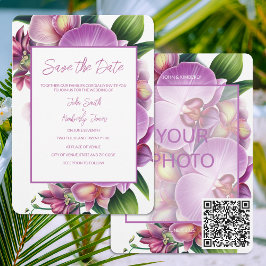 Floral Wedding Sla de datum op met foto & QR-code Save The Date
