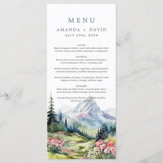 Floral Wedding Spring Mountains Menu (Voorkant)