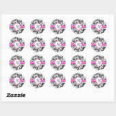  Floral Wedding Stickers met Bright Roze Damask (Vel)