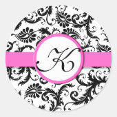  Floral Wedding Stickers met Bright Roze Damask (Voorkant)