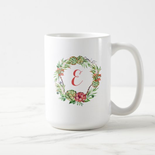  Floral Wedding Succulent | Monogram Koffiemok (Rechts)