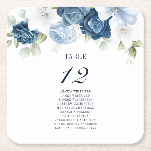 Floral Wedding Table Number 12 Zitplaatje Kartonnen Onderzetters (Voorkant)