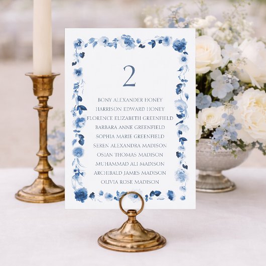 Floral Wedding Table Number with Guest List Kaart
