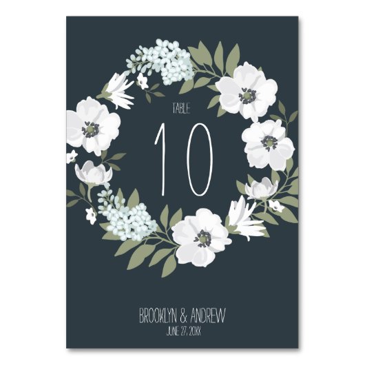 Floral Wedding Table Numbers met White Wreated Kaart (Achterkant)