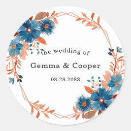 Floral Wedding Terracotta en Navy Blue Waterverf Ronde Sticker