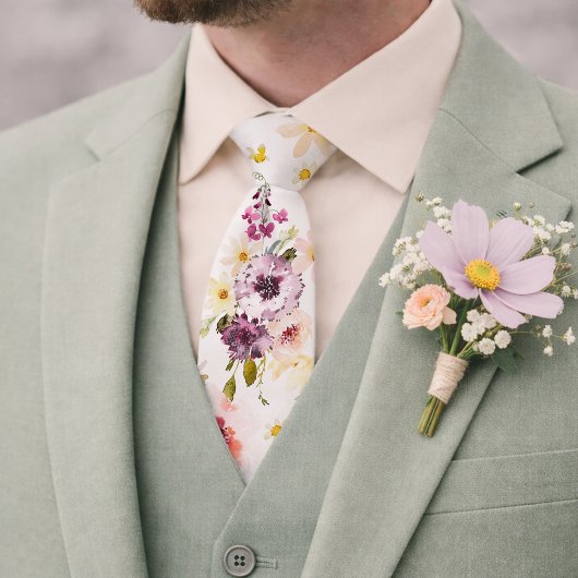 Floral Wedding Tie – Watercolor Spring Necktie Stropdas