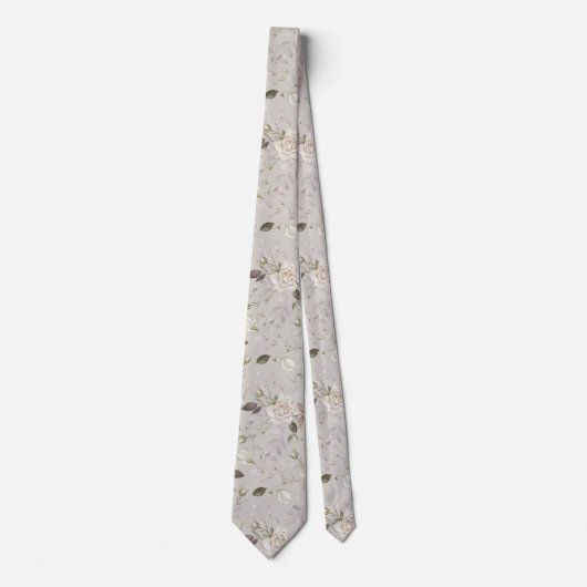 Floral Wedding Tie with Ivory Rose Pattern Stropdas (Voorkant)
