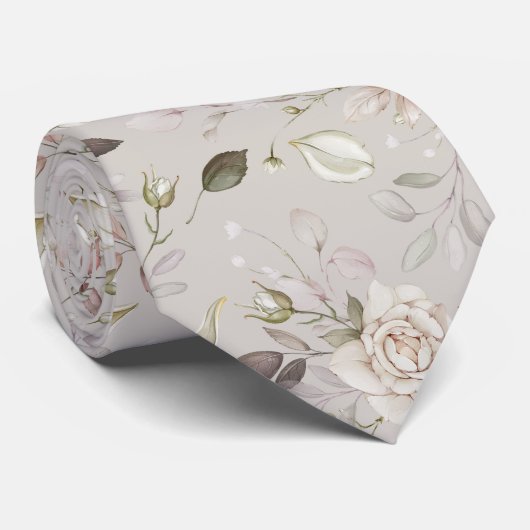 Floral Wedding Tie with Ivory Rose Pattern Stropdas (Opgerold)