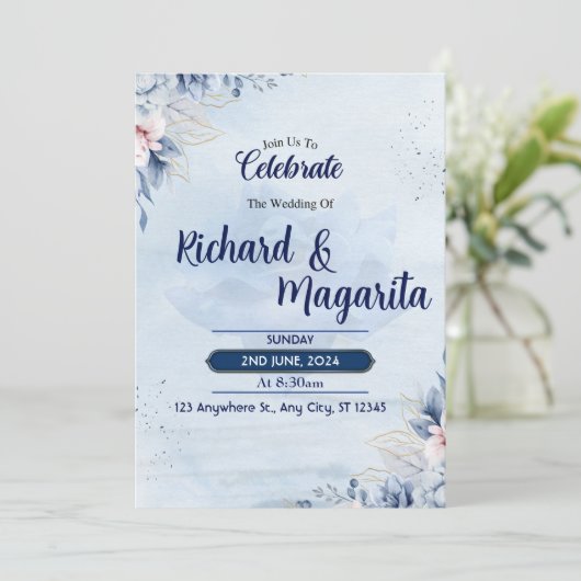 Floral Wedding-uitnodiging Kaart (Staand voorkant)