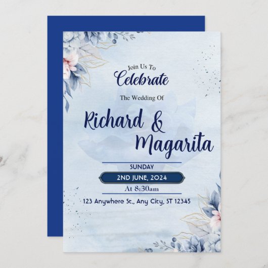 Floral Wedding-uitnodiging Kaart (Voorkant / Achterkant)