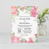 Floral Wedding Uitnodiging Roze Waterverf Floral (Staand voorkant)