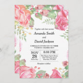 Floral Wedding Uitnodiging Roze Waterverf Floral (Voorkant / Achterkant)