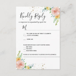 Floral Wedding-uitnodiging RSVP-kaart goudschemeri RSVP Kaartje