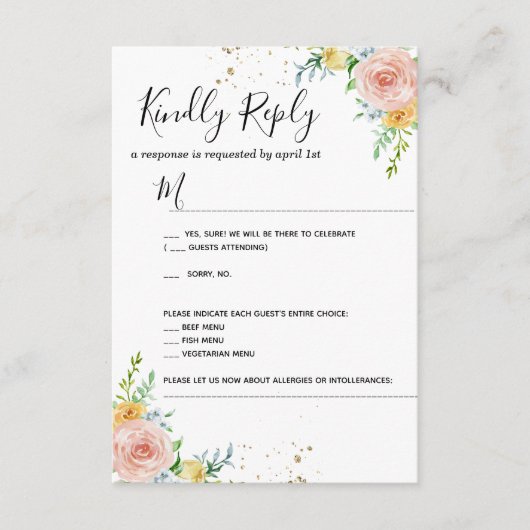 Floral Wedding-uitnodiging RSVP-kaart goudschemeri RSVP Kaartje (Voorkant)