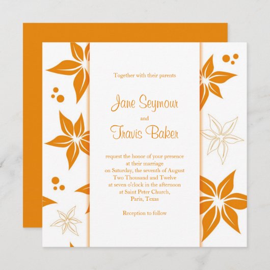 Floral Wedding Uitnodiging - Sinaasappel & Wit (Voorkant / Achterkant)