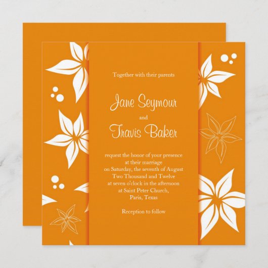 Floral Wedding Uitnodiging - Sinaasappel & Wit (Voorkant / Achterkant)