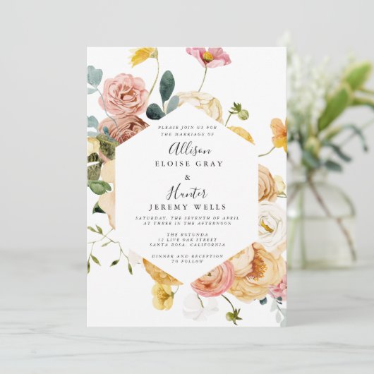 Floral Wedding Uitnodiging | Sutton (Staand voorkant)