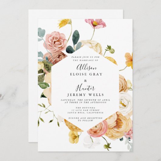 Floral Wedding Uitnodiging | Sutton (Voorkant / Achterkant)