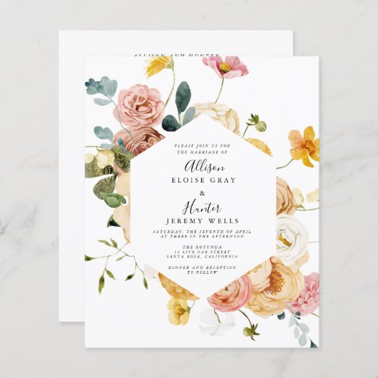 Floral Wedding Uitnodiging | Sutton (Voorkant / Achterkant)