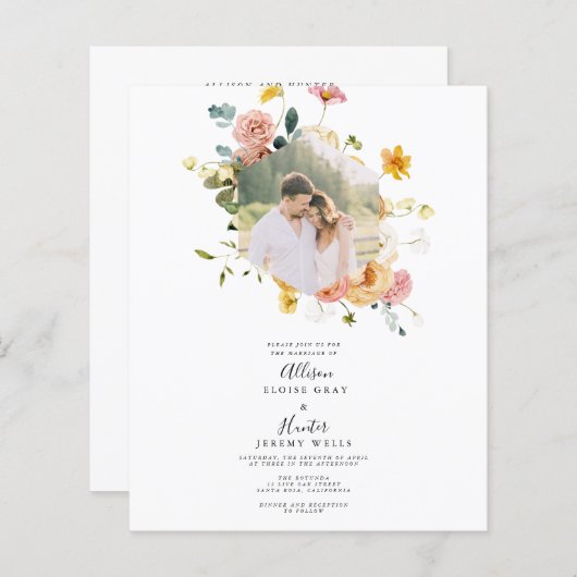 Floral Wedding Uitnodiging | Sutton (Voorkant / Achterkant)