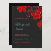 Floral Wedding-uitnodiging voor zwarte en rode Ret Kaart (Voorkant / Achterkant)
