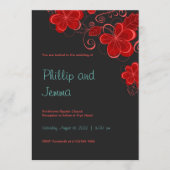 Floral Wedding-uitnodiging voor zwarte en rode Ret Kaart (Voorkant)