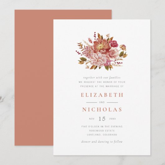 Floral Wedding van de Waterverf van Elegant Terrac Kaart (Voorkant / Achterkant)