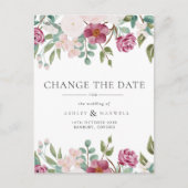 Floral Wedding Verander de Datum Bourgogne & Blush Aankondigingskaart (Voorkant)