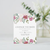 Floral Wedding Verander de Datum Bourgogne & Blush Aankondigingskaart (Staand voorkant)