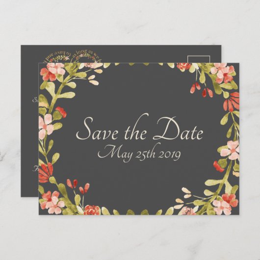 Floral Wedding Vows Save the Date Briefkaart DK Gr (Voorkant / Achterkant)