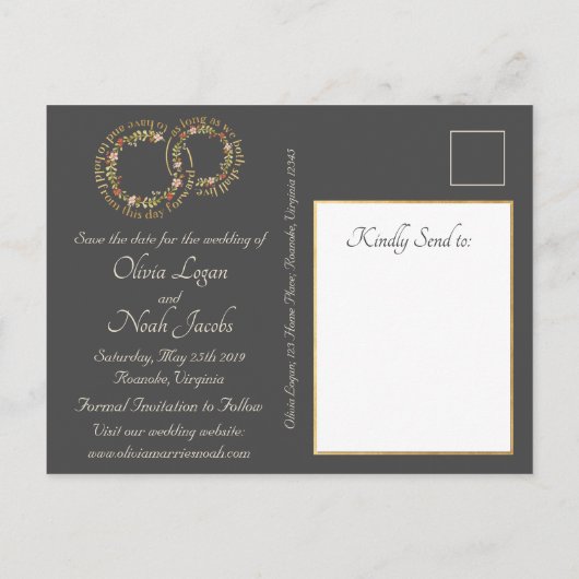 Floral Wedding Vows Save the Date Briefkaart DK Gr (Achterkant)