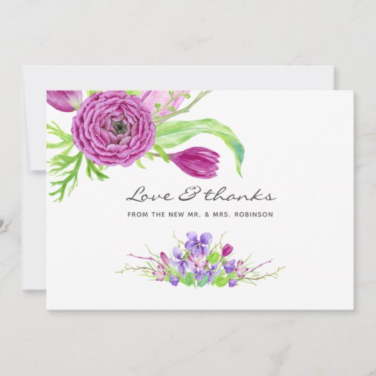 Floral Wedding Waterverf Violet and Plum Bedankkaart (Voorkant)