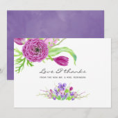 Floral Wedding Waterverf Violet and Plum Bedankkaart (Voorkant / Achterkant)