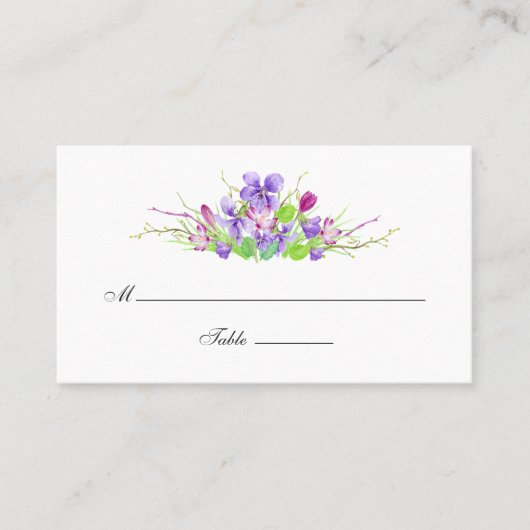 Floral Wedding Waterverf Violet and Plum Plaatskaartje (Voorkant)