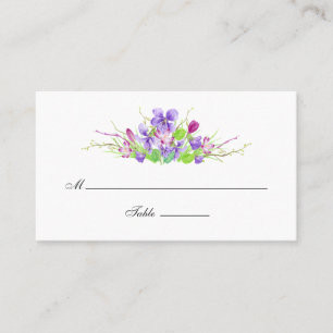Floral Wedding Waterverf Violet and Plum Plaatskaartje