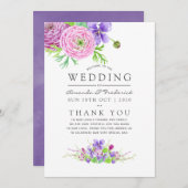 Floral Wedding Waterverf Violet and Plum Programmakaart (Voorkant / Achterkant)