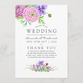 Floral Wedding Waterverf Violet and Plum Programmakaart