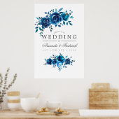 Floral Wedding Welcome Navy and White Waterverf Poster (Keuken)