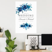 Floral Wedding Welcome Navy and White Waterverf Poster (Thuiskantoor)