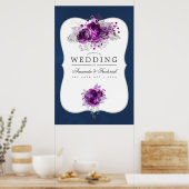 Floral Wedding Welcome Plum and Navy Waterverf Poster (Keuken)