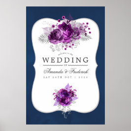 Floral Wedding Welcome Plum and Navy Waterverf Poster