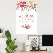 Floral Wedding Welcome Plum and Peach Waterverf Poster (Thuiskantoor)