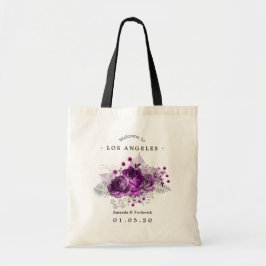 Floral Wedding Welcome Plum and Silver Waterverf Tote Bag